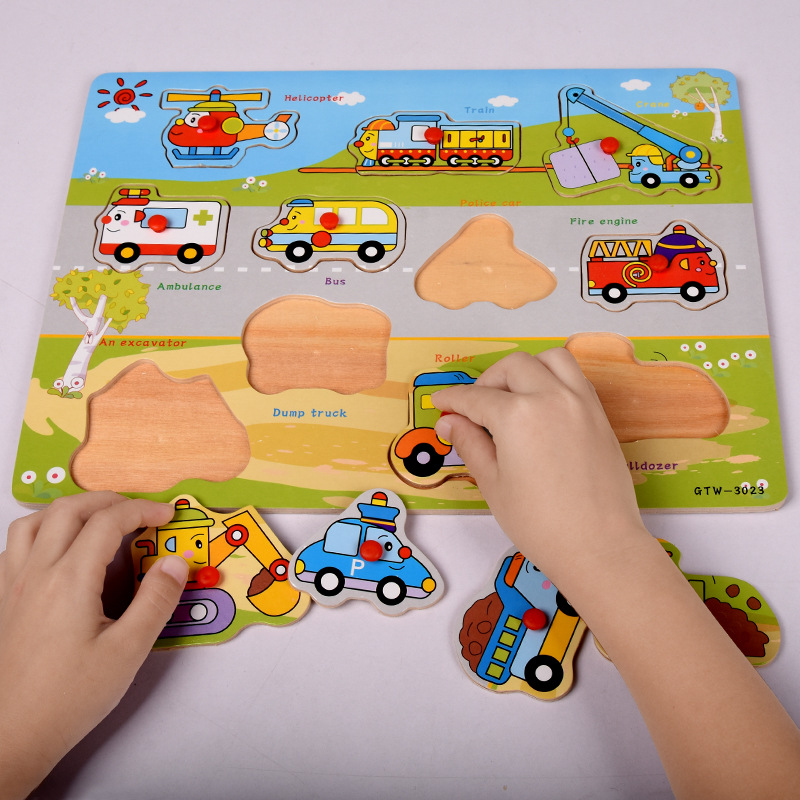 Cross-border Wholesale Children's Wooden Clutch Figure Alphanumeric Animal Cognition Wooden Jigsaw Puzzle Early Education Toys