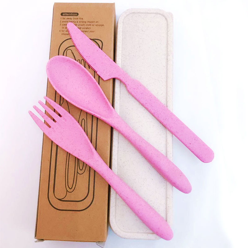 Portable tableware set of wheat straw, Nordic style, student office worker outdoor travel picnic knife fork spoon three-piece set
