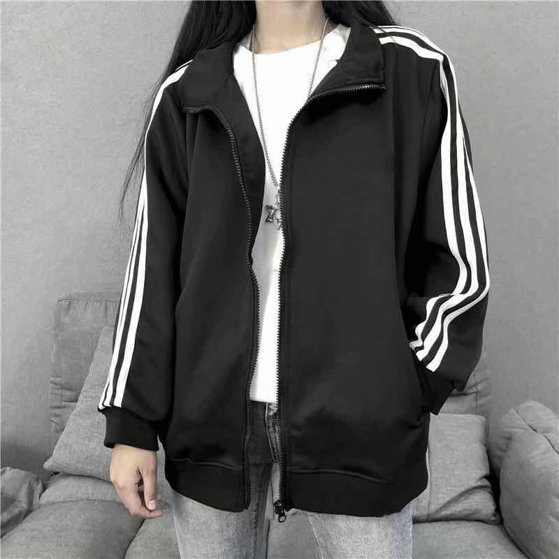 2020 spring and summer new three-stripe jacket for women, Korean style thin jacket, student black baseball uniform, women's loose bf trendy