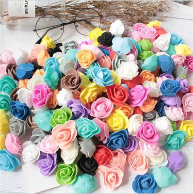 pe rose flower head simulation foam flower 3.5cm wedding gift box Garland decoration Valentine's Day bear fake flower