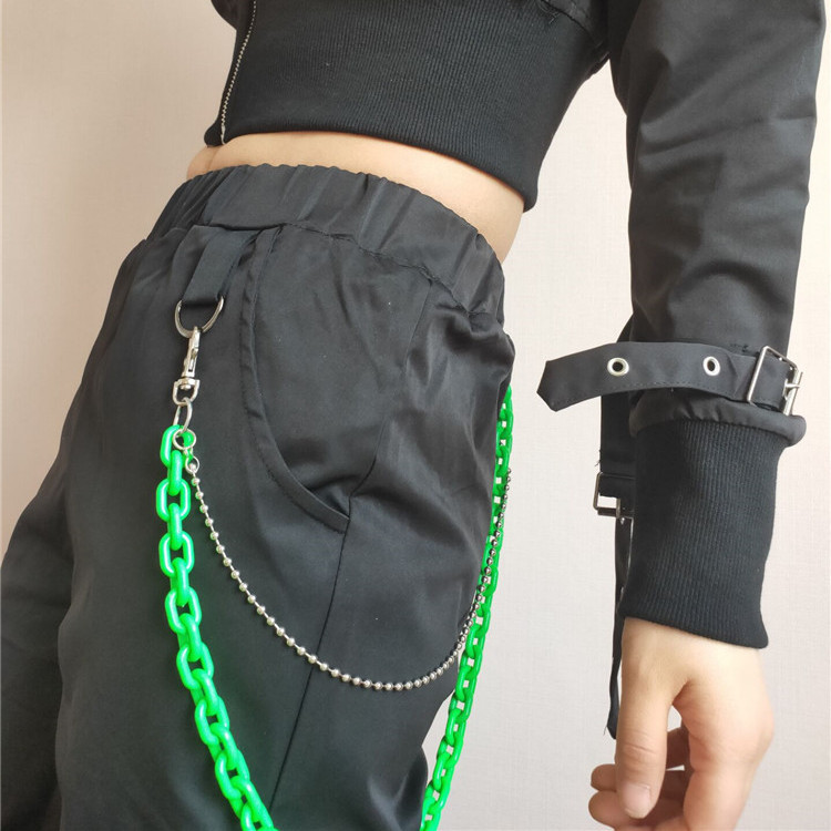 Korean ins Street Super Hot Internet Popular Waist Chain Candy Color Resin Pant Chain Hanger Vintage Trendy Double Chain Pendant for Women