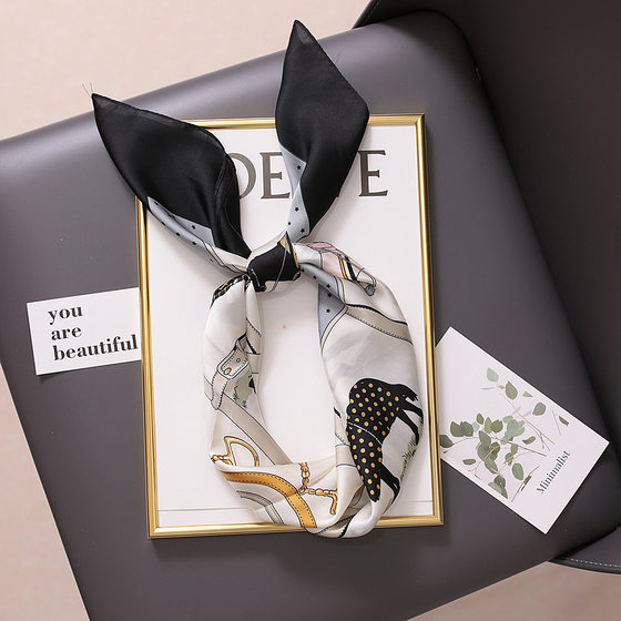 Korean style good texture new vintage sunscreen small silk scarf professional all-match small square scarf women's decorative scarf hair band