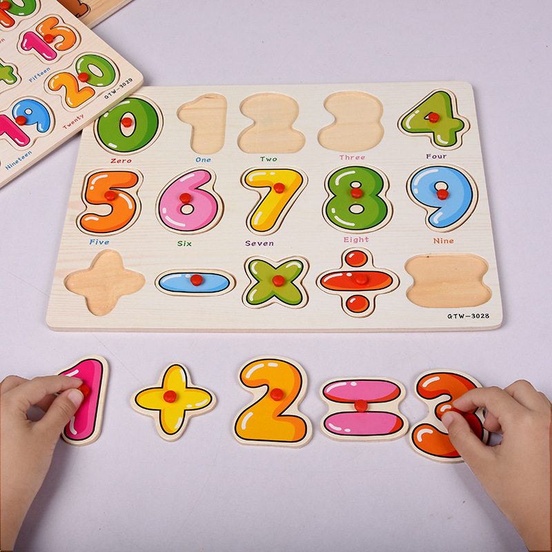 Cross-border Wholesale Children's Wooden Clutch Figure Alphanumeric Animal Cognition Wooden Jigsaw Puzzle Early Education Toys