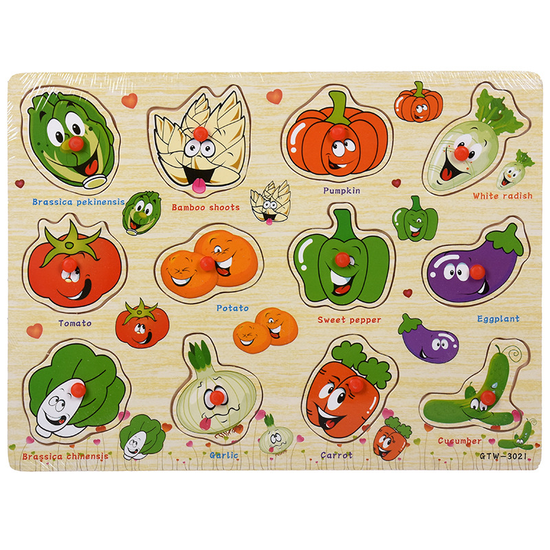 Cross-border Wholesale Children's Wooden Clutch Figure Alphanumeric Animal Cognition Wooden Jigsaw Puzzle Early Education Toys