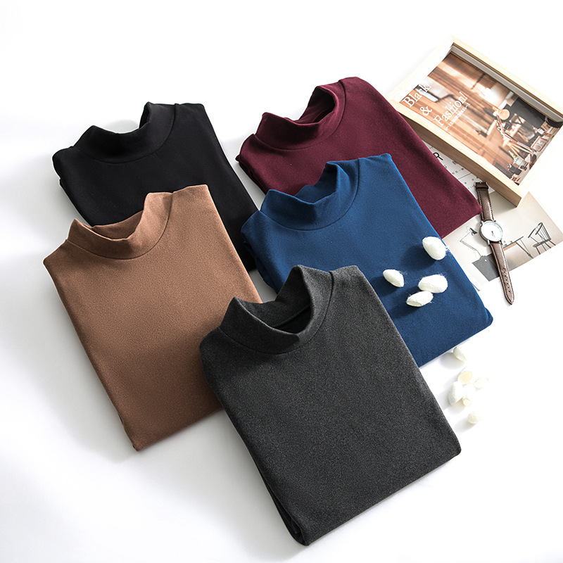 Middle-aged and elderly men's seamless warm collar top winter underwear men's outer wear single-piece top long sleeve base neck protection
