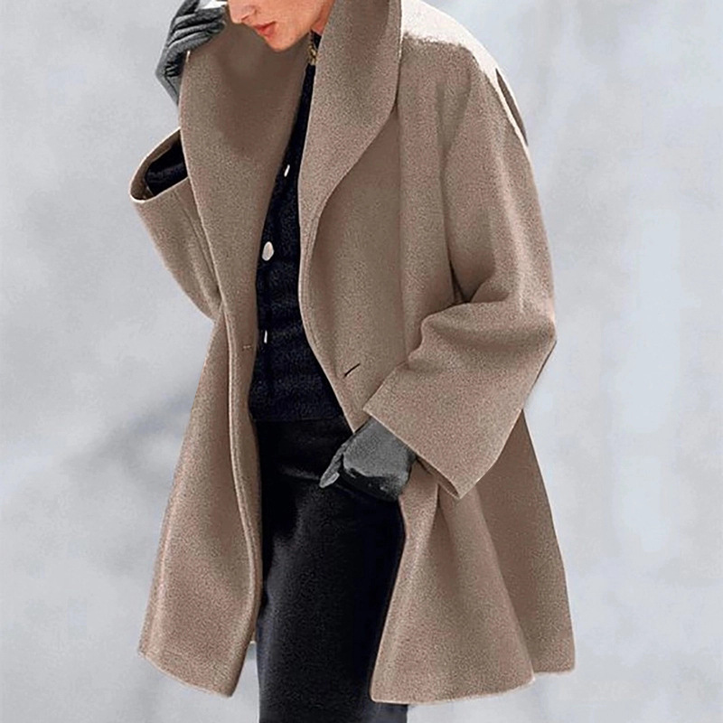 [Spot] Hot European and American women's fashionable autumn and winter coat multicolor round neck loose hooded coat woolen coat