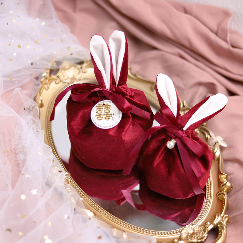 Happy Sugar Bag Rabbit Ears Velvet Bag Gift Box Candy Box Wedding Wedding Candy Box Creative Ins Style Handbag 