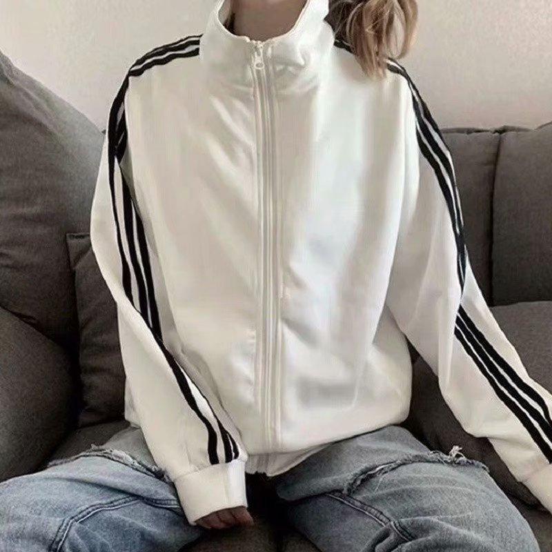 2020 spring and summer new three-stripe jacket for women, Korean style thin jacket, student black baseball uniform, women's loose bf trendy