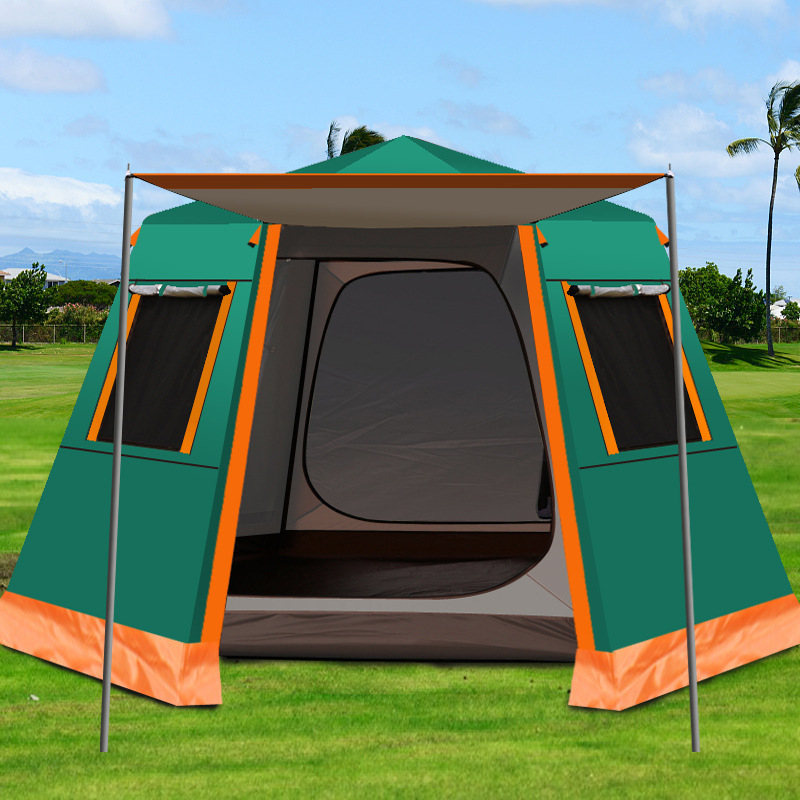 Outdoor full-automatic tent 5-8 people camping 3-4 people rainproof thickened hexagonal aluminum pole outdoor camping double-layer camping