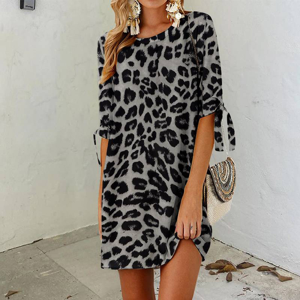 2024 cross-border source wish new ebay Amazon women's clothing leopard print round neck dress in stock