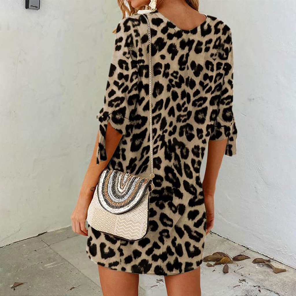 2024 cross-border source wish new ebay Amazon women's clothing leopard print round neck dress in stock