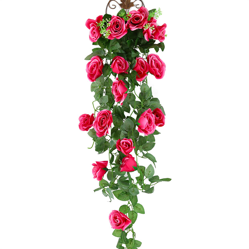 仿真玫瑰花藤假花藤條壁掛牆壁裝飾花藤塑料吊蘭吊籃假植物客廳