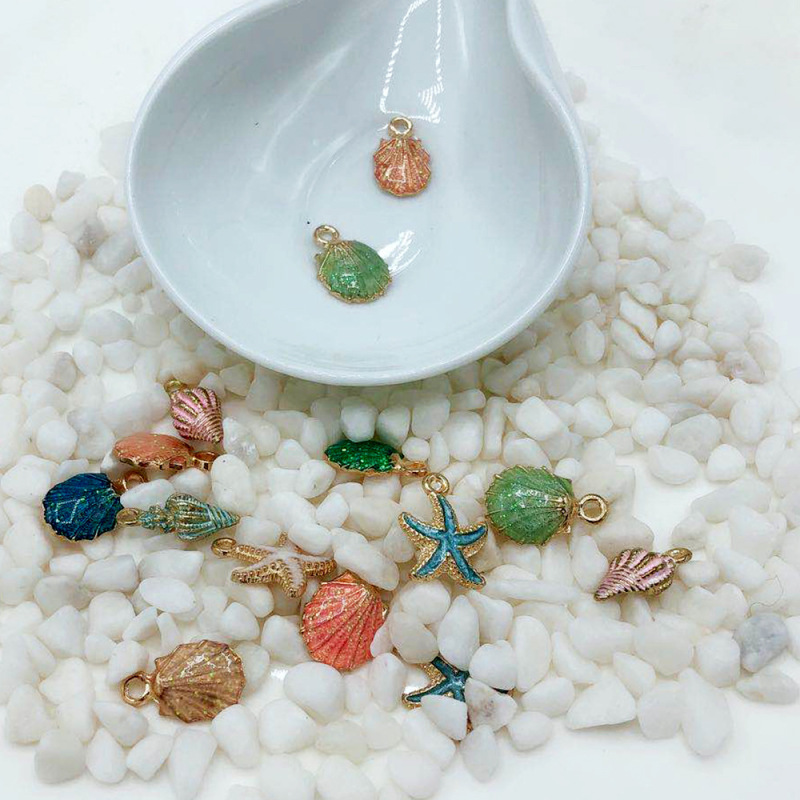 13点セットdiy部品海洋シリーズ貝殻海螺海星合金滴油ペンダント材料包ピアス|undefined