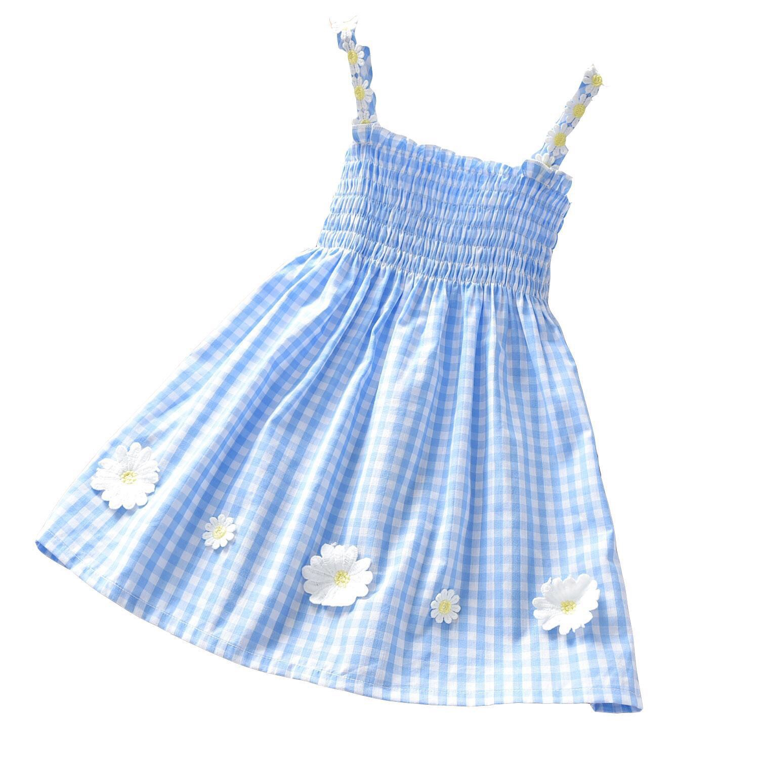 2022 New Arrival Daisy Plaid Western Style Dress Girl's Princess Sling Skirt Baby's Summer Fashion