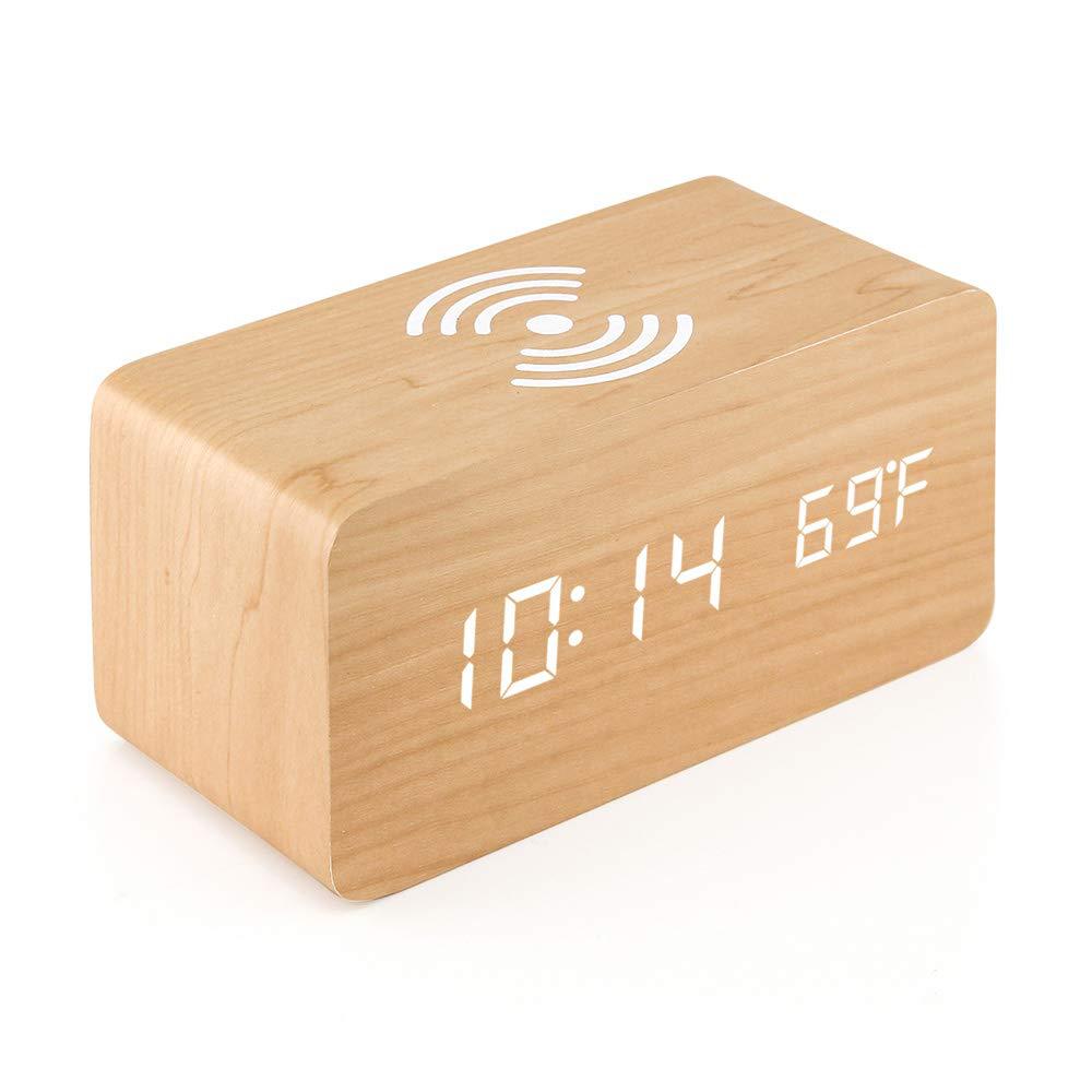 Cross-border intelligent LED wooden digital electronic alarm clock charging clock bedside wireless charging digital wooden clock table clock