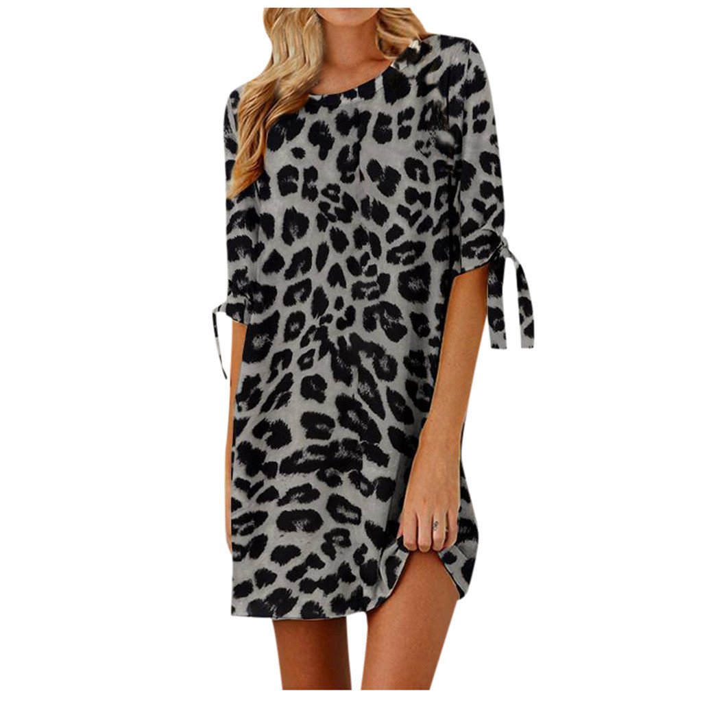 2024 cross-border source wish new ebay Amazon women's clothing leopard print round neck dress in stock