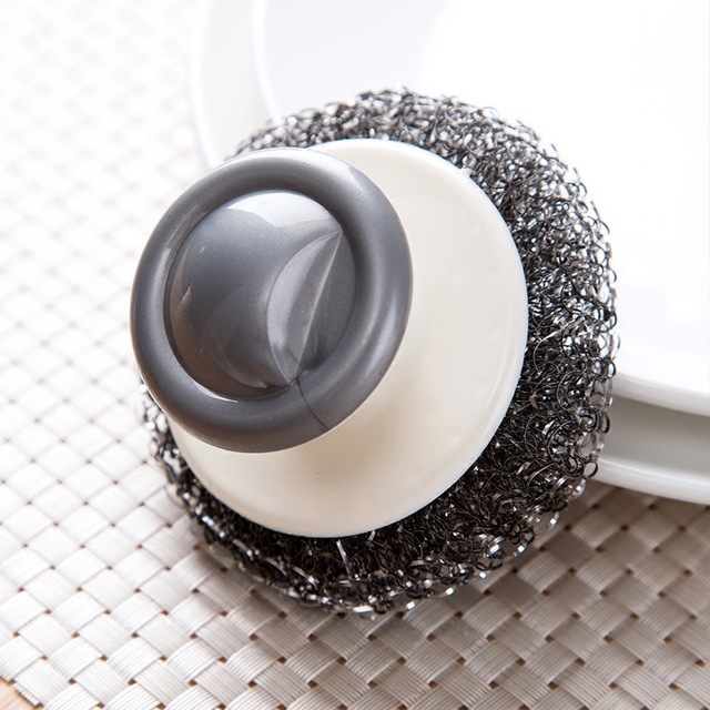 Practical stainless steel with handle cleaning ball kitchen supplies dish washing brush steel ball brush pot artifact washing brush