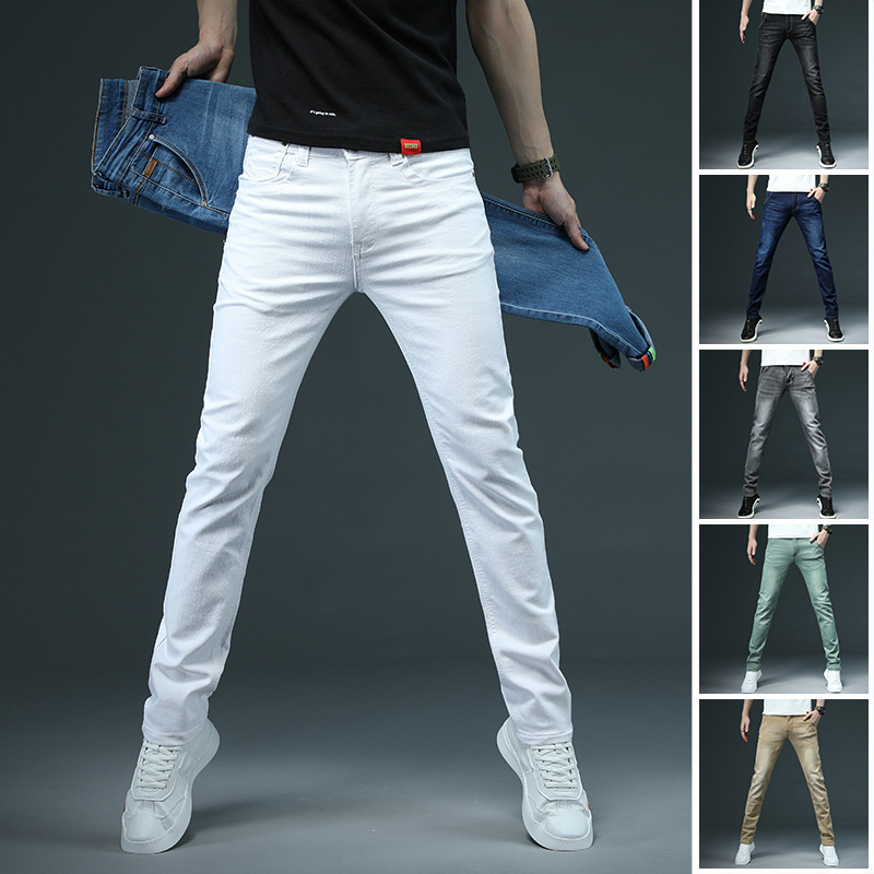 Taobao foreign trade wholesale men's denim leggings color stretch slim fit denim pants boys