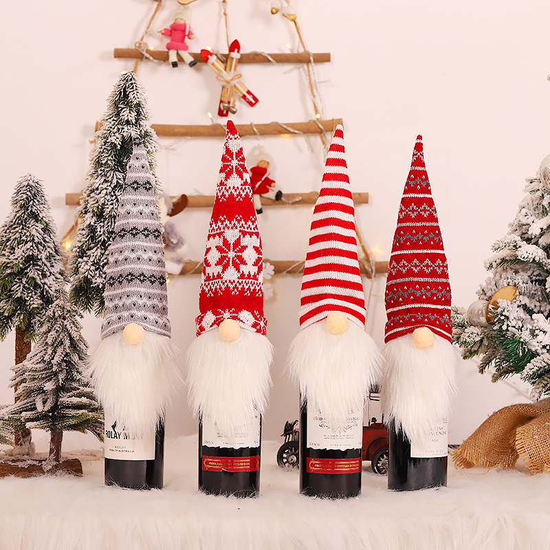 Cross-border new product Christmas decorations faceless old man knitted wool wine bottle cover festive table decoration decoration