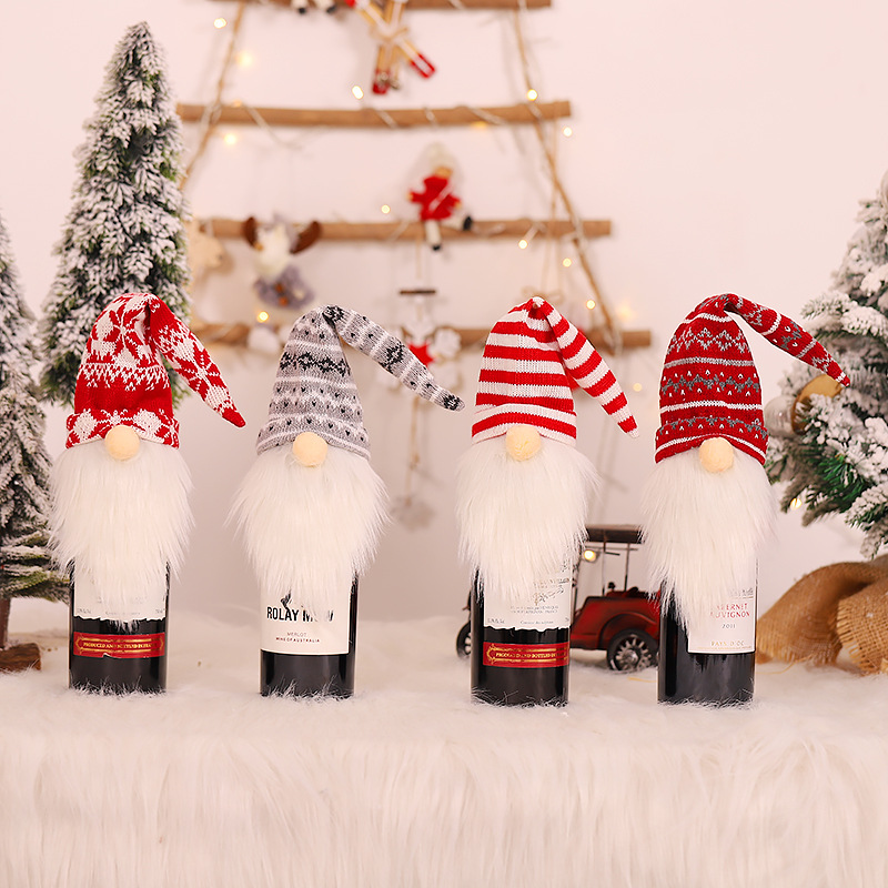 Cross-border new product Christmas decorations faceless old man knitted wool wine bottle cover festive table decoration decoration