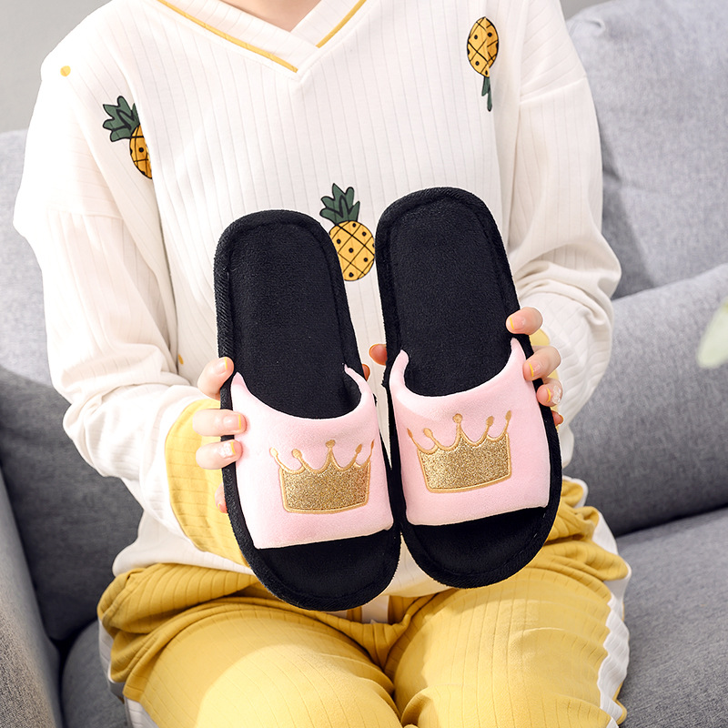 Cross-border new cotton slippers 2023 home indoor non-slip Crown opening slippers women wholesale foreign trade Amazon