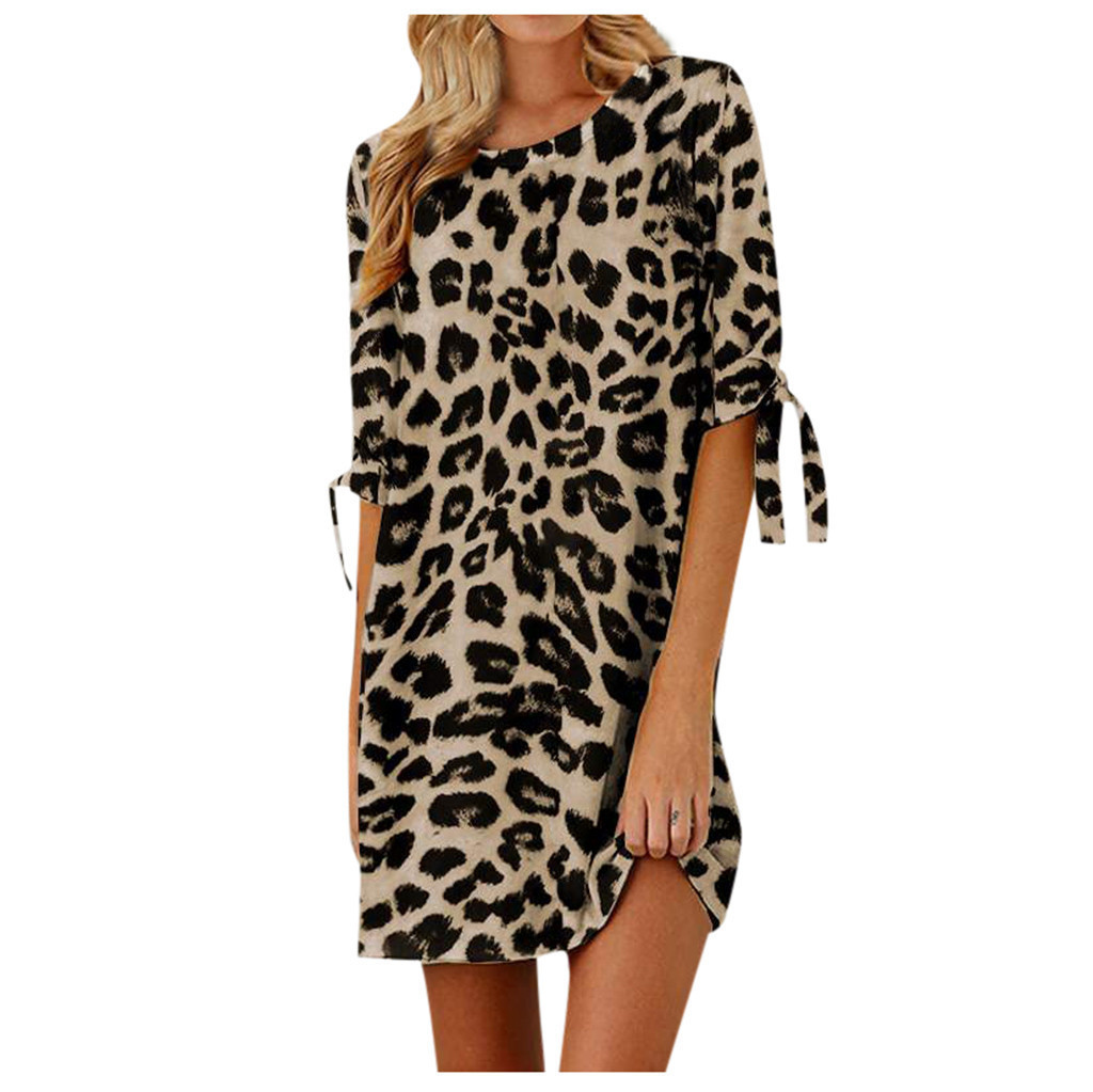 2024 cross-border source wish new ebay Amazon women's clothing leopard print round neck dress in stock