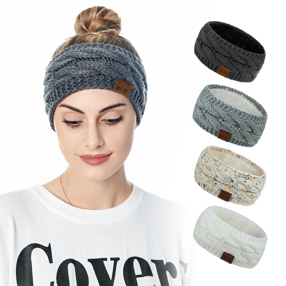 MOK new hair accessories foreign trade autumn and winter plus fleece knitted hairband sports headband earmuffs European and American 12 colors