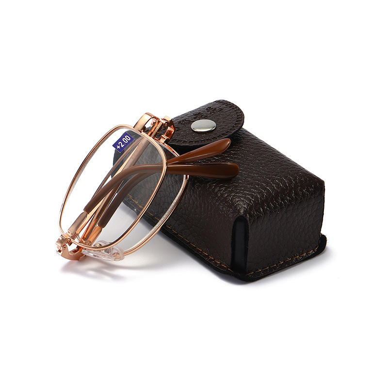 Men's and Women's Metal Full-Frame Folding Anti-Blue Light Presbyopic Glasses Presbyopic Scopes Portable Box Glasses with Waist