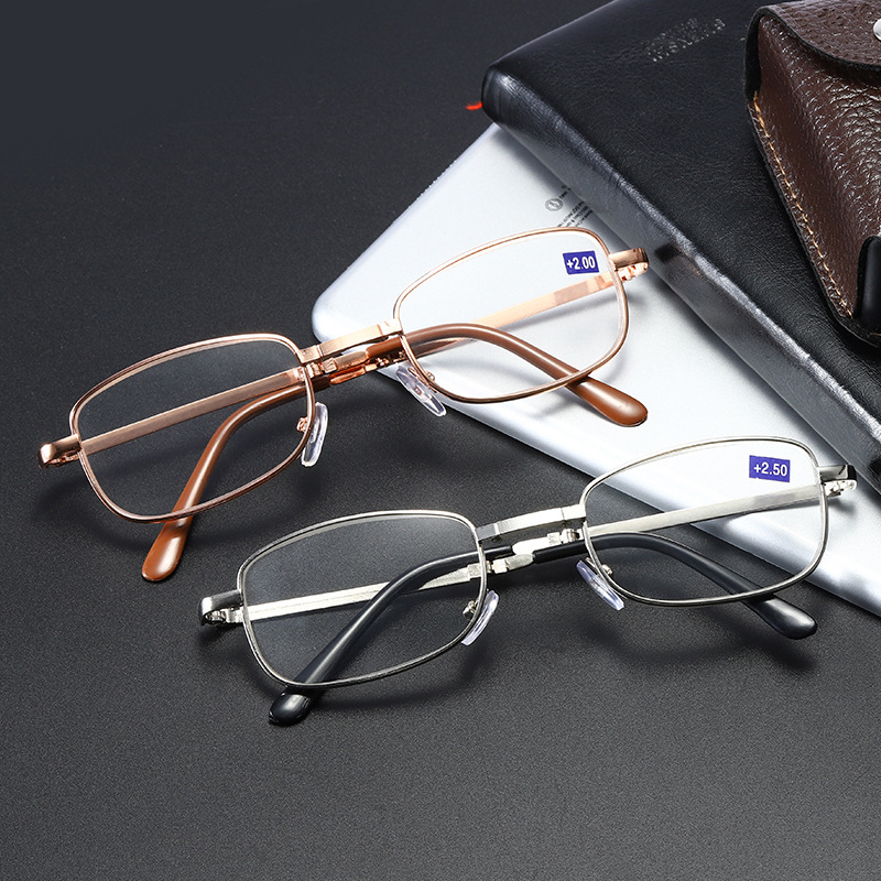 Men's and Women's Metal Full-Frame Folding Anti-Blue Light Presbyopic Glasses Presbyopic Scopes Portable Box Glasses with Waist