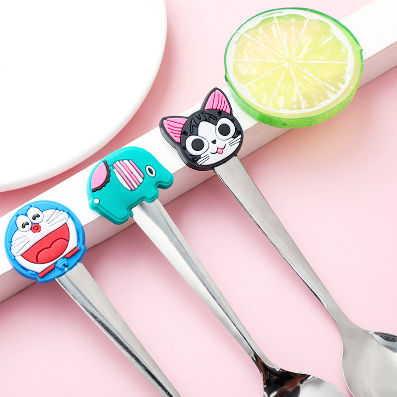 Cartoon stainless steel spoon cute silicone handle spoon children's soup spoon fashion coffee mixing spoon T