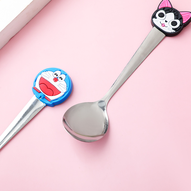 Cartoon stainless steel spoon cute silicone handle spoon children's soup spoon fashion coffee mixing spoon T