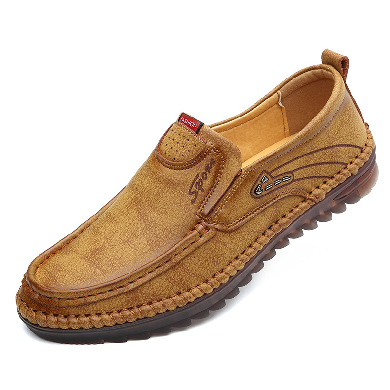 2024 Spring New Men's Casual Leather Shoes Lazy Foot Pea Shoes Hand-stitched Cowhide Driving Men's Leather Shoes