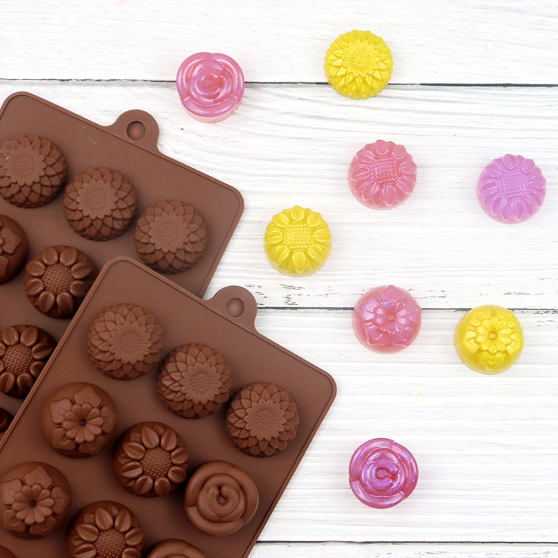 [Factory Outlet] 15 even 4 different flower-shaped chocolate mold cake mold ice cream pudding fire lacquer wax vertical mold