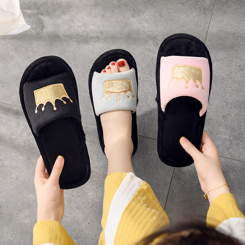 Cross-border new cotton slippers 2023 home indoor non-slip Crown opening slippers women wholesale foreign trade Amazon