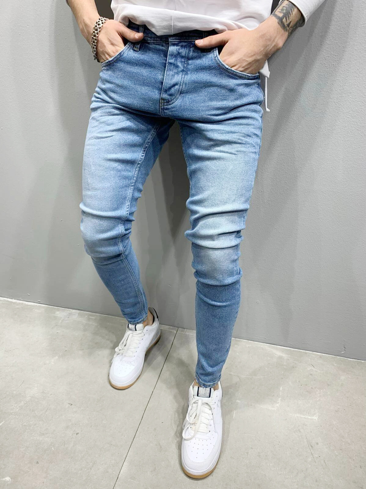 High quality European and American men's elastic tight skinny jeans foreign trade independent station Jindian four-color explosions