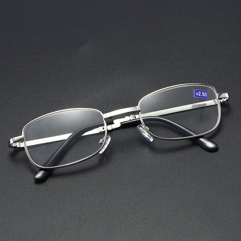 Men's and Women's Metal Full-Frame Folding Anti-Blue Light Presbyopic Glasses Presbyopic Scopes Portable Box Glasses with Waist