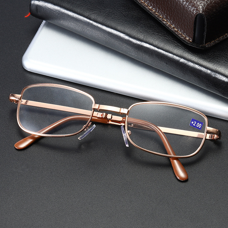 Men's and Women's Metal Full-Frame Folding Anti-Blue Light Presbyopic Glasses Presbyopic Scopes Portable Box Glasses with Waist