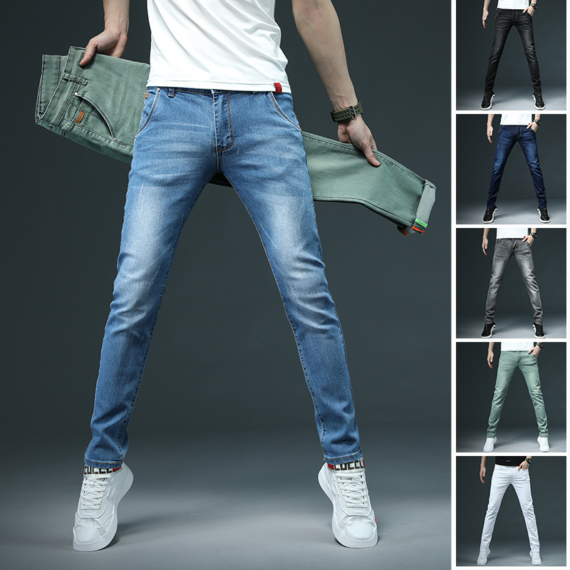 Taobao foreign trade wholesale men's denim leggings color stretch slim fit denim pants boys