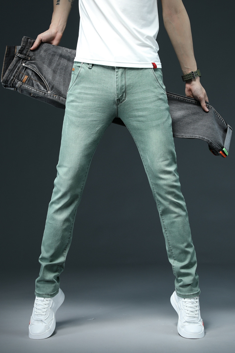 Taobao foreign trade wholesale men's denim leggings color stretch slim fit denim pants boys