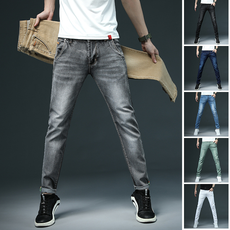 Taobao foreign trade wholesale men's denim leggings color stretch slim fit denim pants boys