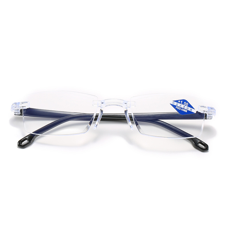 New Anti-blue Light Presbyoscopic Glasses Rimless Diamond Cut-edge Elderly Mirror Automatic Zoom Middle-aged HD Glasses