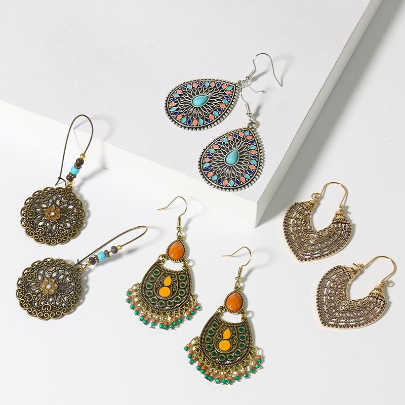 Cross-border European and American ethnic style exaggerated retro earrings Bohemian rice beads tassel ear earrings Amazon wholesale
