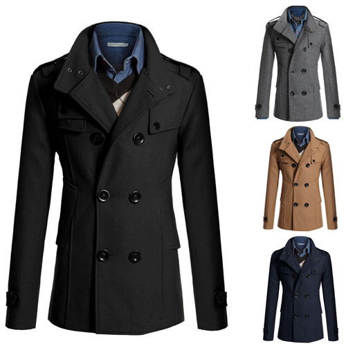 AliExpress Foreign Trade Amazon New Men's Woolen Coat Men's Slim Fit Mid-length Woolen Coat Coat Men