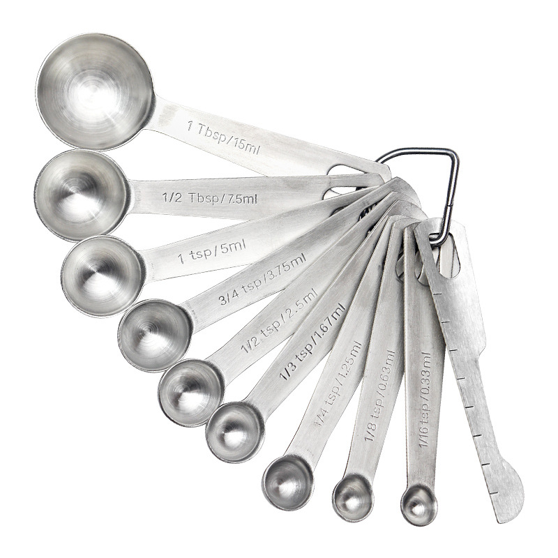 Spoon 304 stainless steel measuring spoon suit baking utensils round mini egg beater measuring spoon Kitchen Tools