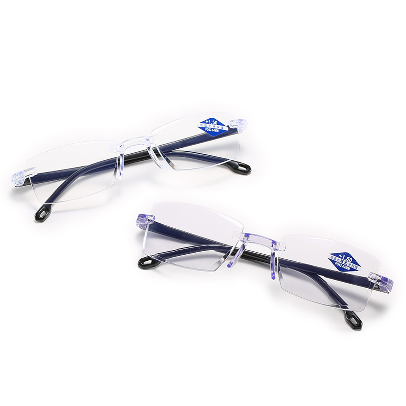 New Anti-blue Light Presbyoscopic Glasses Rimless Diamond Cut-edge Elderly Mirror Automatic Zoom Middle-aged HD Glasses
