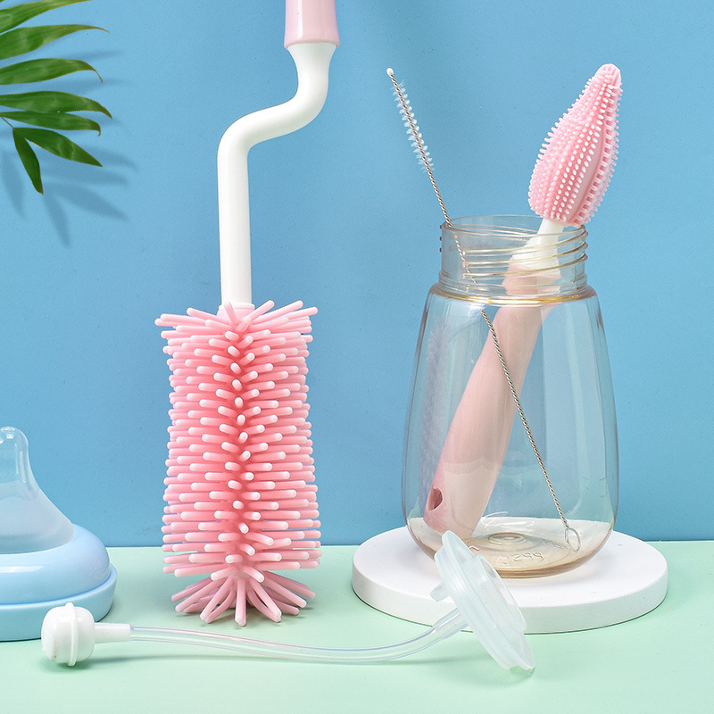 Silicone bottle brush 360 degree rotating baby nipple brush bottle brush combination Cup brush bottle cleaning brush set