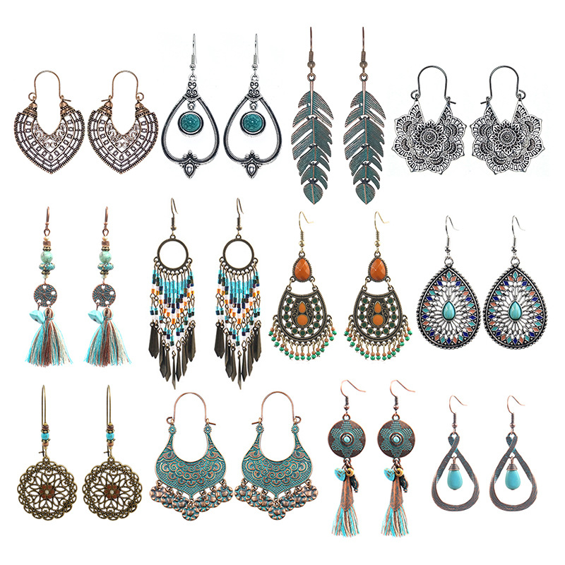 Cross-border European and American ethnic style exaggerated retro earrings Bohemian rice beads tassel ear earrings Amazon wholesale