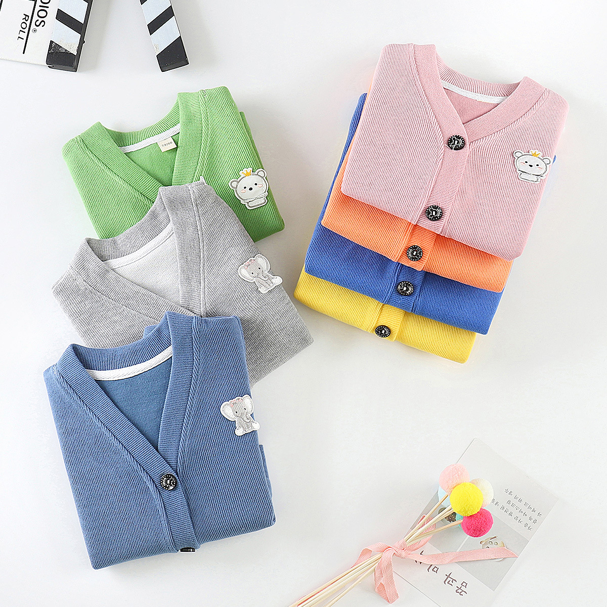 Fleece-lined 2022 Spring and Autumn Baby Knitwear V-neck Cardigan Jacket Boys' Girls' Baby Children's Long-sleeved Children's Top