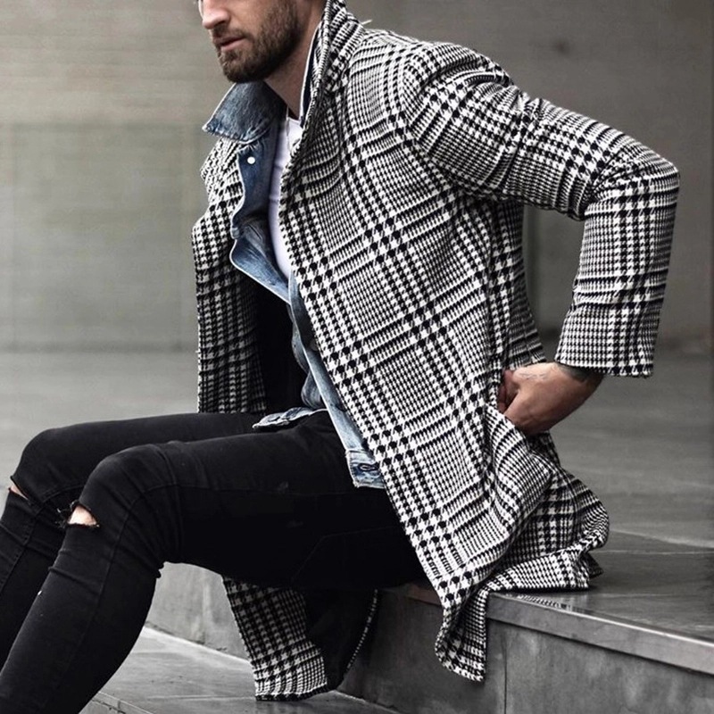 2020 autumn and winter New Amazon Europe and the United States cross-border spot fashion Plaid lapel coat long coat