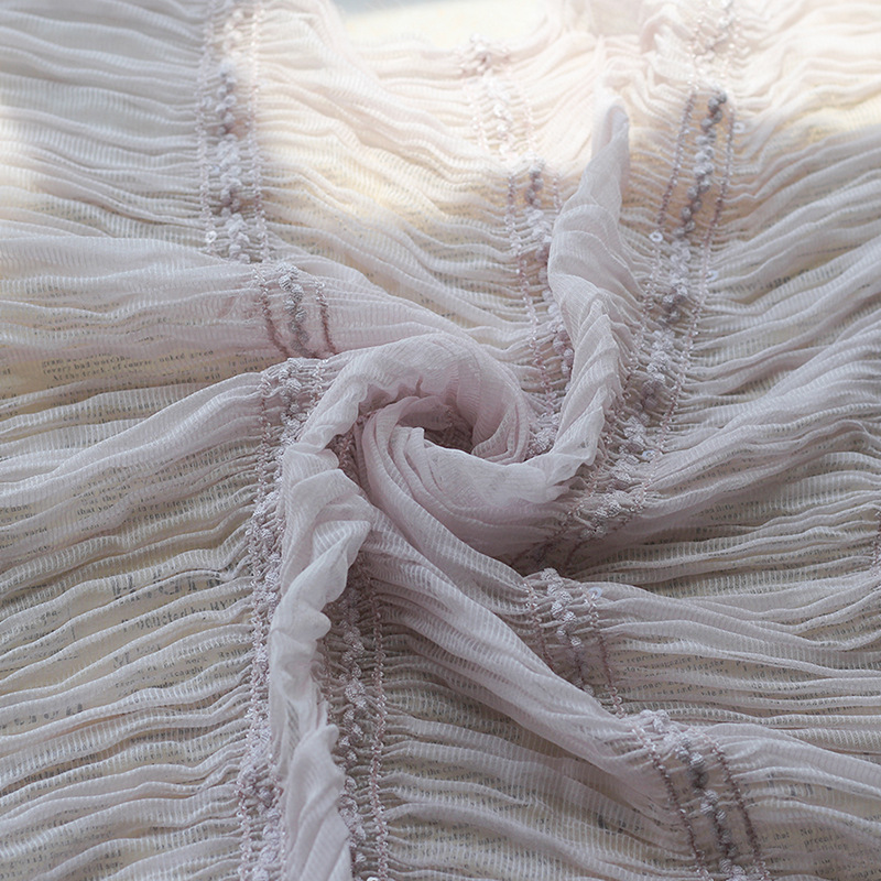 Three-dimensional hydrangea crocheted chiffon striped fabric breathable tulle embroidered wrinkled women's dress spring and summer fabric